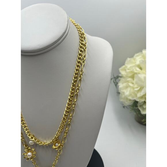 & Other Stories Embellished Double Strand Curb Figaro Chain Flower Necklace - Picture 6 of 7